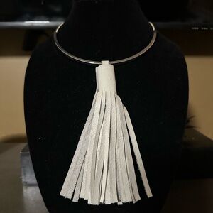 Bold Silver and Cream Tassel Necklace